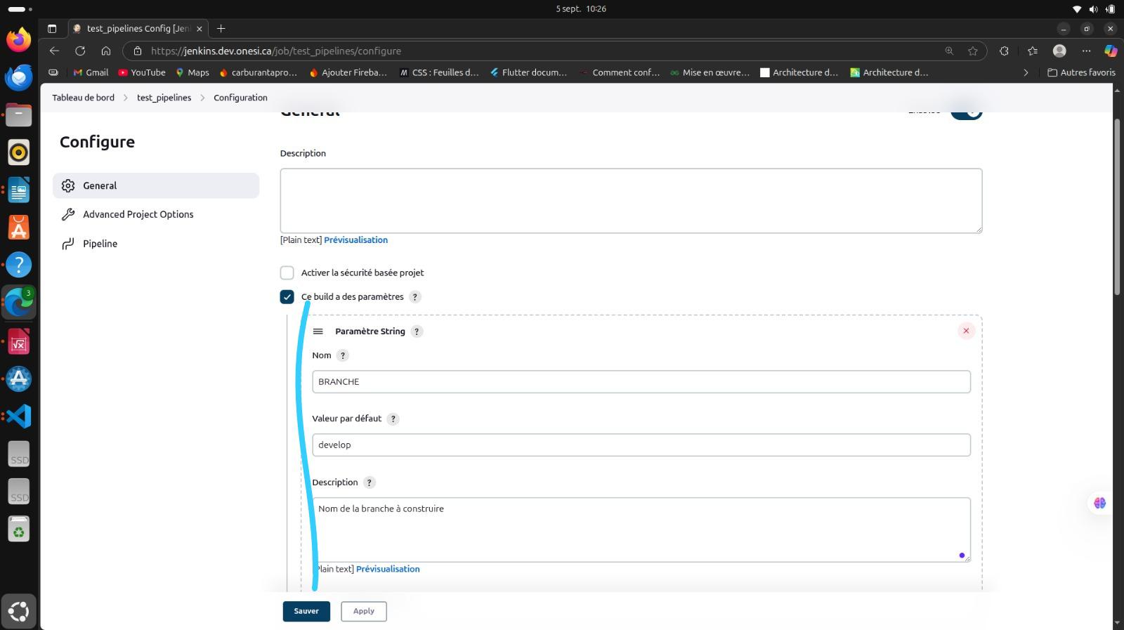 Console du pipeline Jenkins
