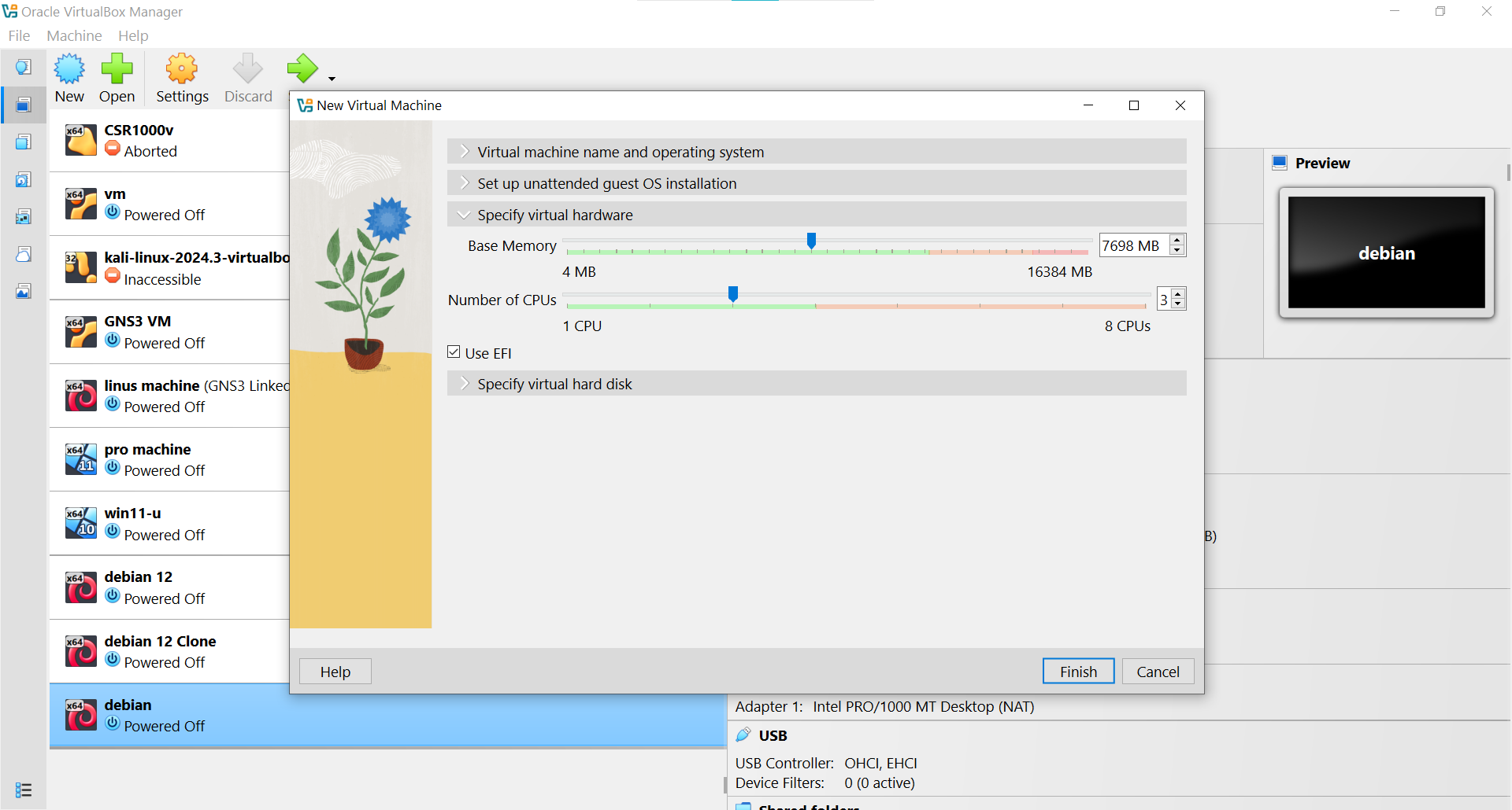 Specify Virtual hardware