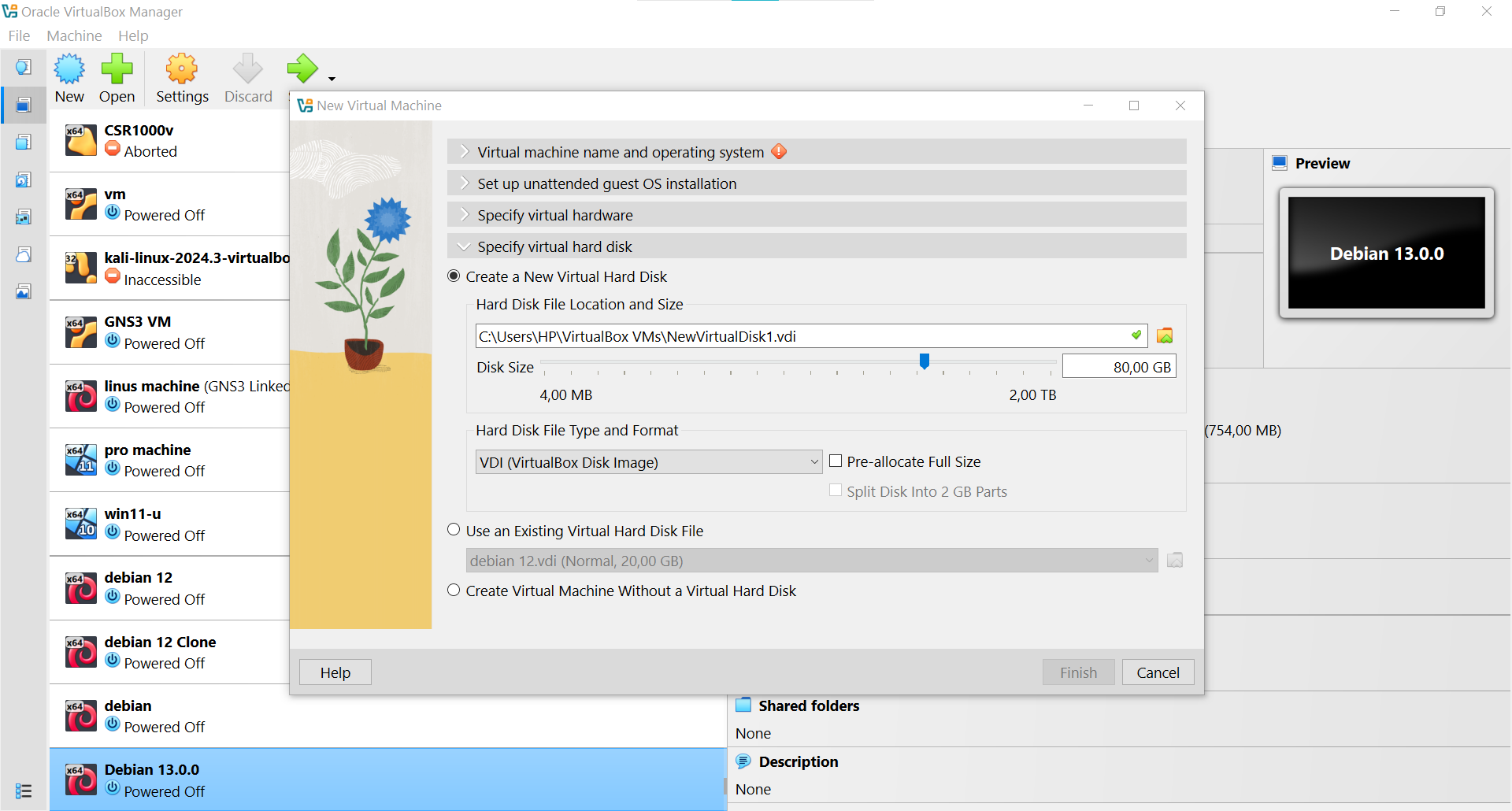 Specify virtual hard disk