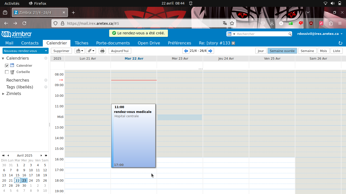 Absence enregistrée dans le calendrier