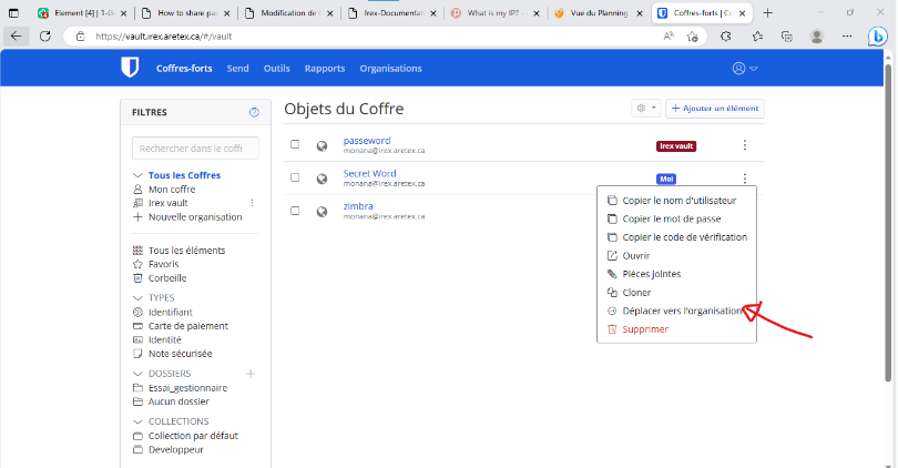 Déplacer vers l'organisation