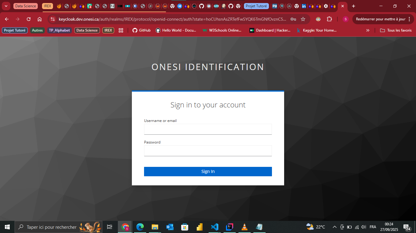 Interface Keycloak de connexion