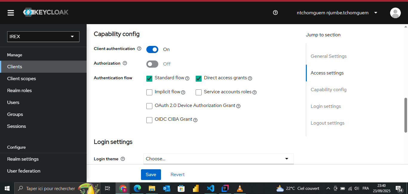 Configuration des paramètres généraux du client LibreChat dans Keycloak