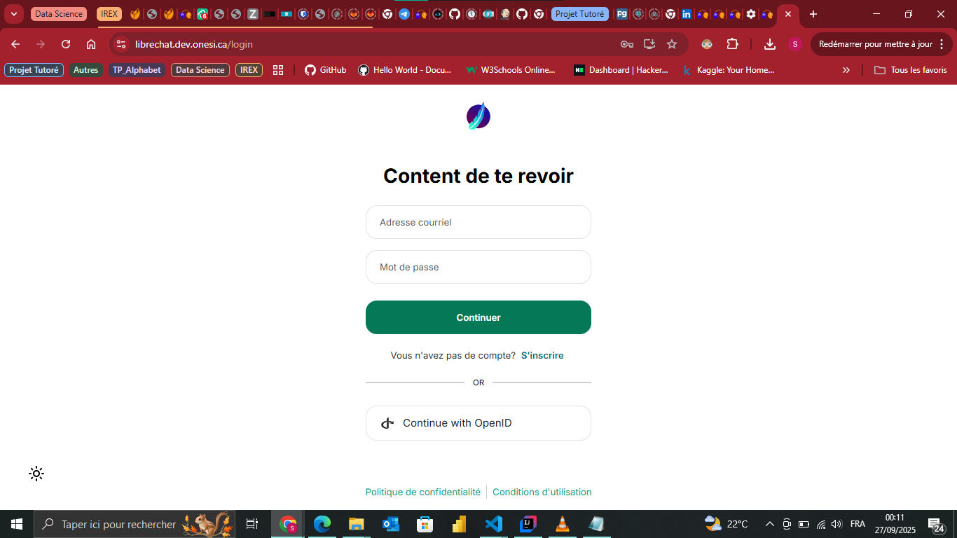 Instance LibreChat avec le bouton de connexion avec OpenID