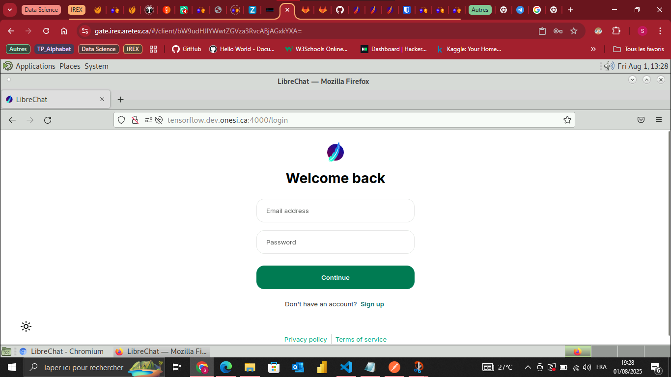 Page connexion à la plateforme Librechat