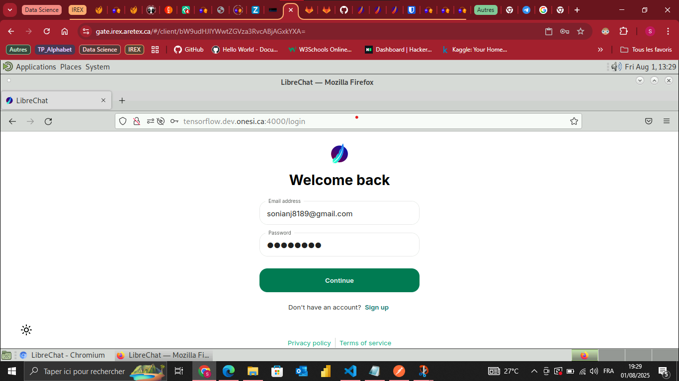 Connexion à la plateforme Librechat