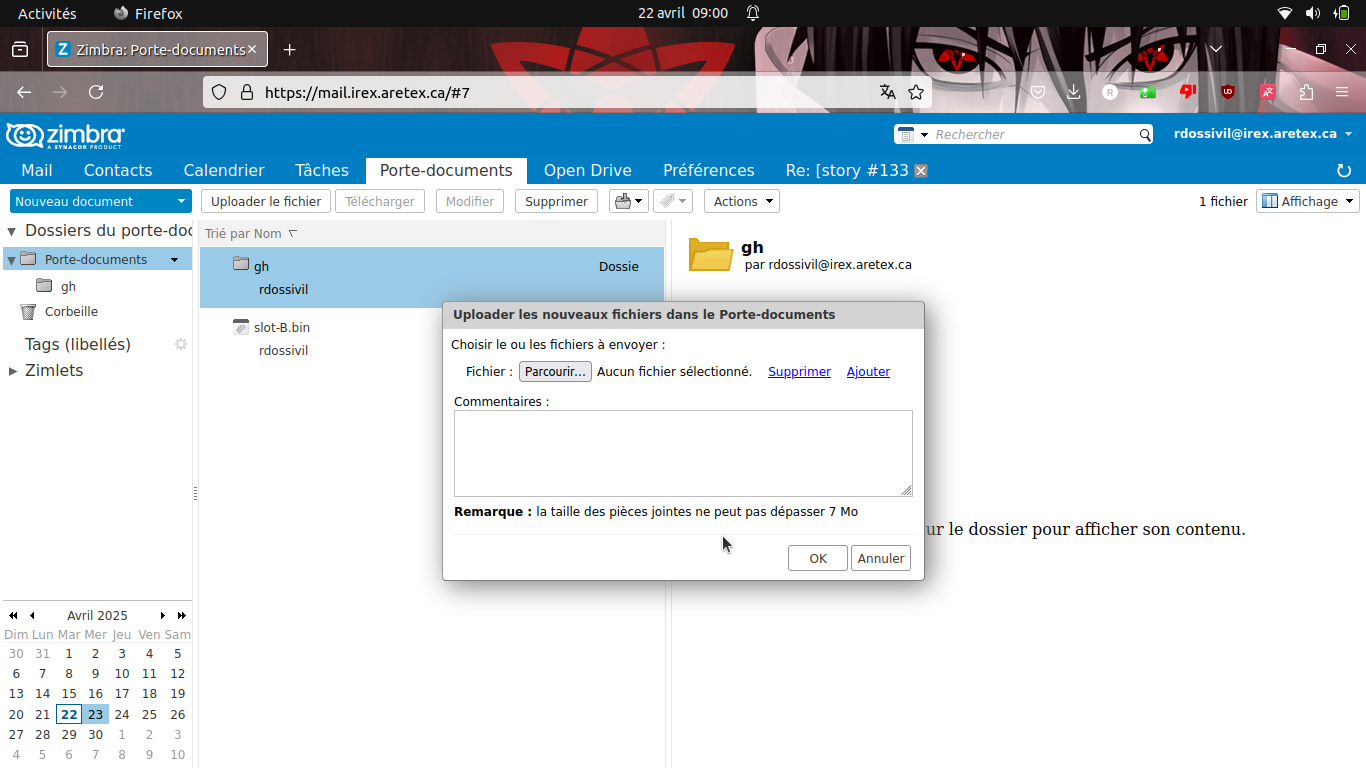 Sélection des fichiers à uploader